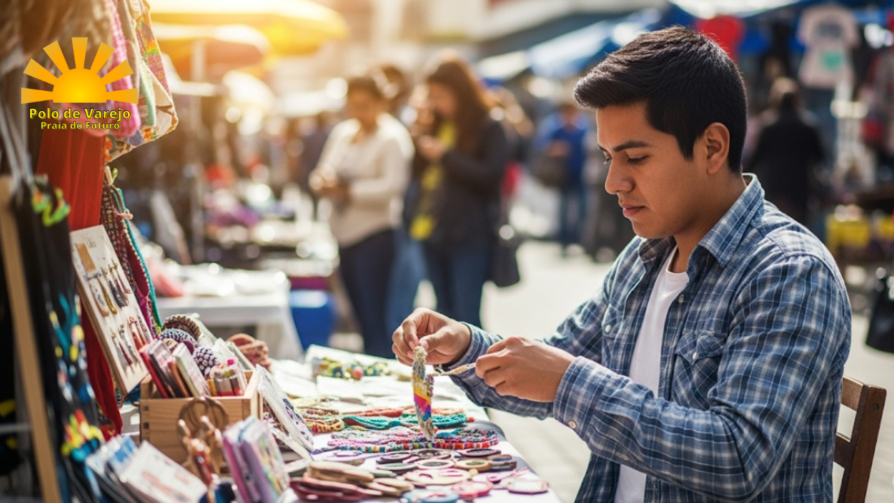 Vendedor vendendo artesanato na feira