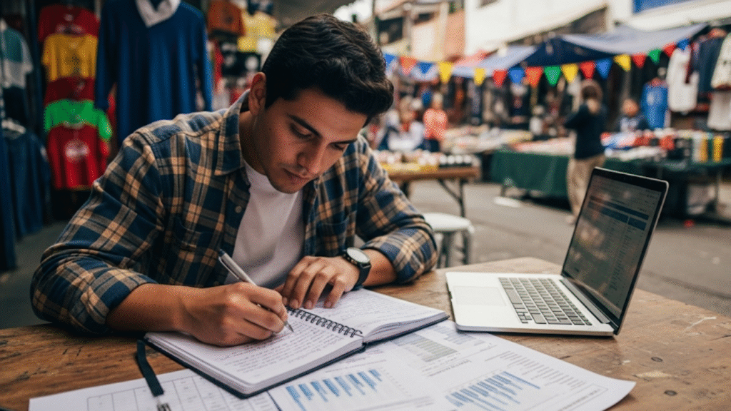 Comerciante fazendo o seu planejamento estratégico de loja